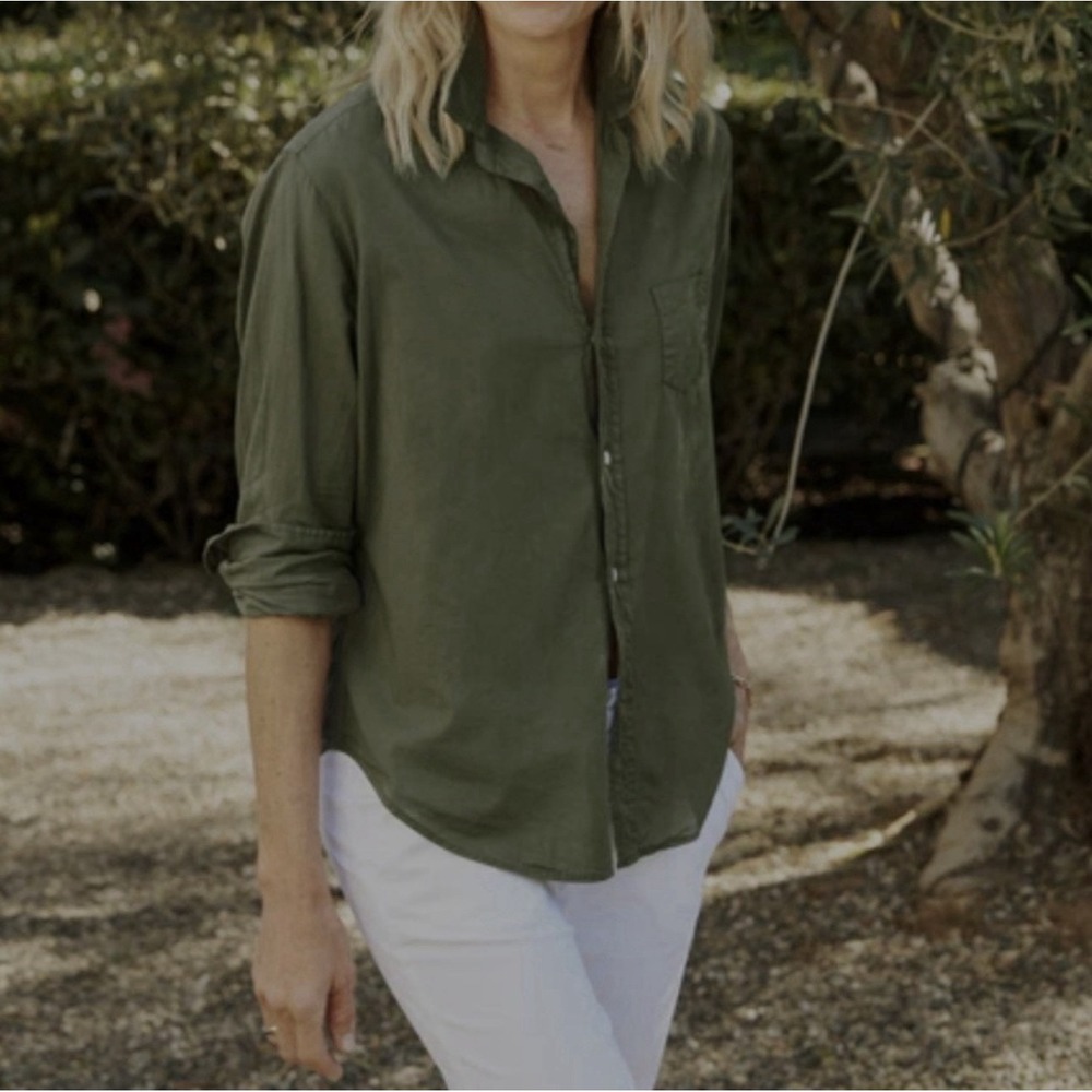 Frank & Eileen Barry Button Up Shirt‎ Blouse In Army Green Sz XS